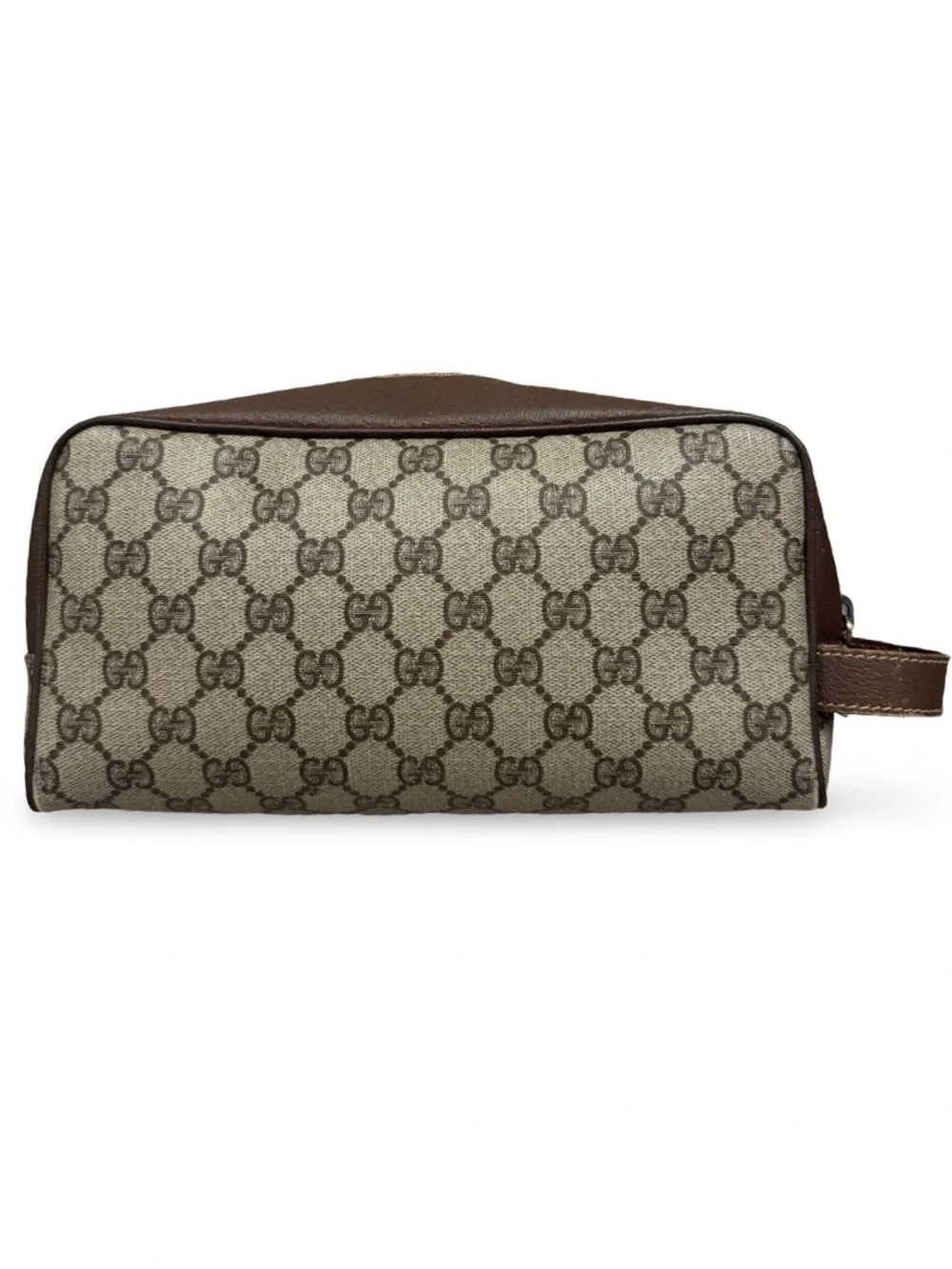 Vintage Gucci GG Supreme Monogram Toiletry Pouch Cosmetic Case Brown Leather Tri